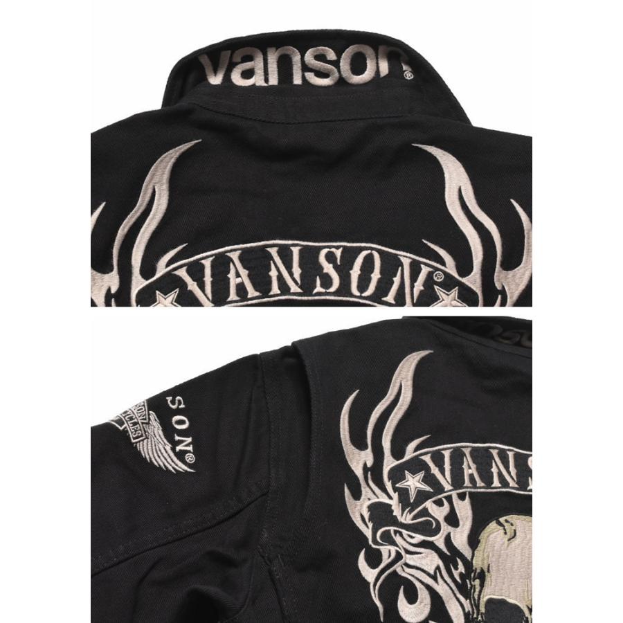 【再入荷】【当店別注】 バンソン VANSON ツナギ つなぎ フライングファイアースカル 刺繍＆ワッペン デニム オールインワン JFV-2101-BLACK｜jeans1｜06