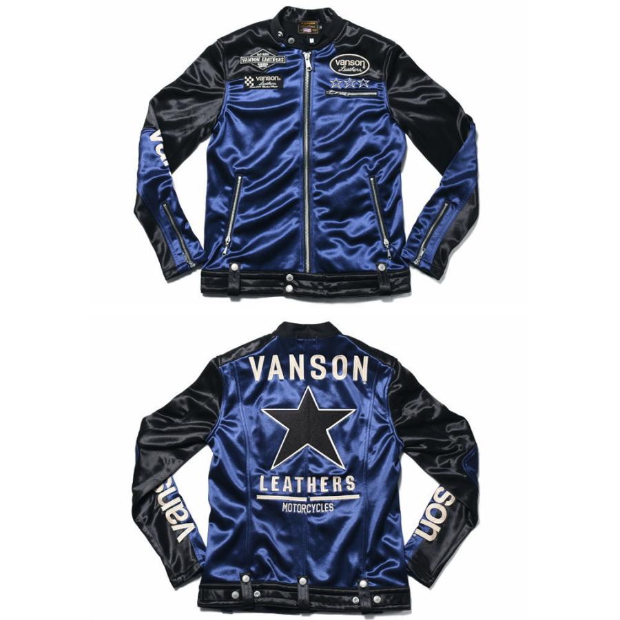 【再入荷】【当店別注】 バンソン VANSON ライダース ワンスター 刺繍＆ワッペン ボンディング ライダース ジャケット JFV-801-DNAVY-BLACK｜jeans1｜03