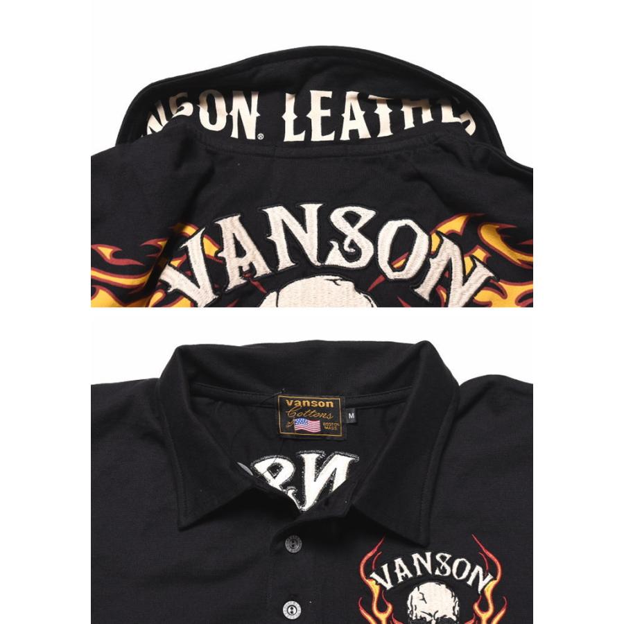 バンソン VANSON ポロシャツ ファイアーピストンスカル 刺繍プリント 半袖ポロシャツ NVPS-2103｜jeans1｜07