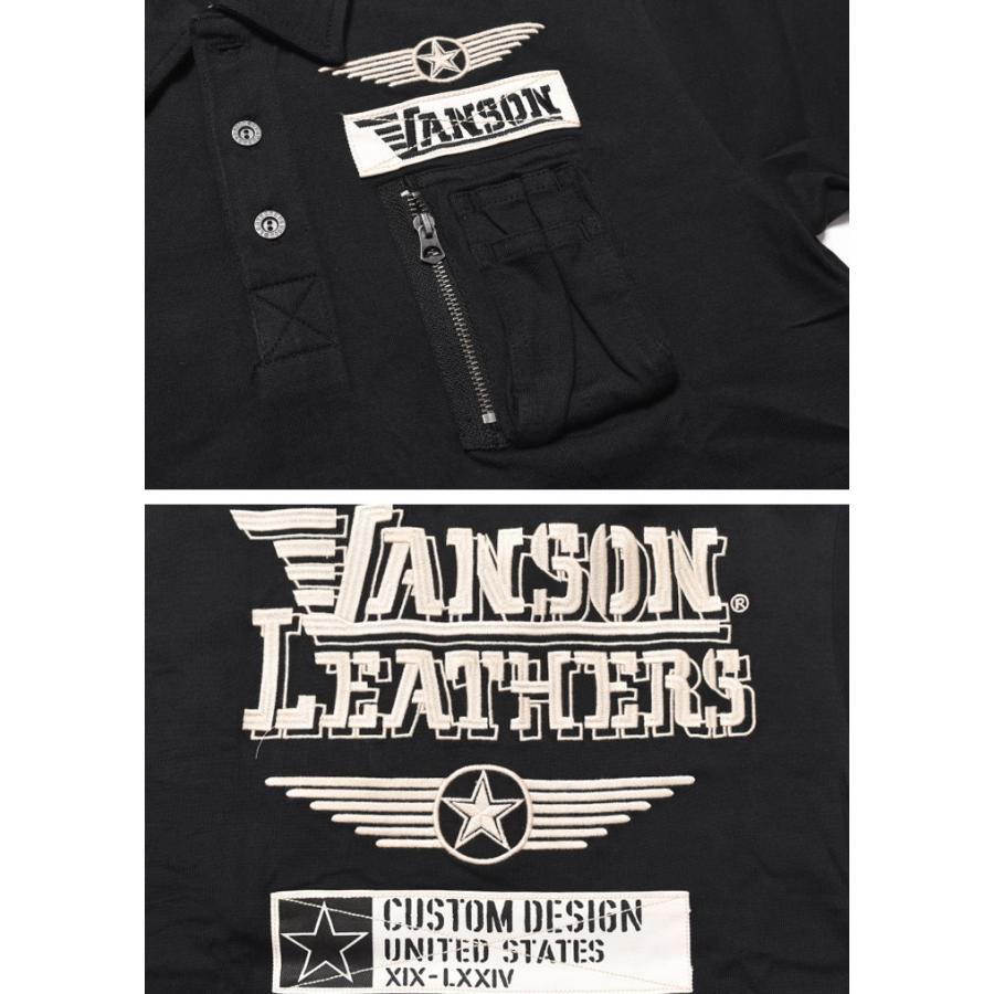 22春夏新作 バンソン Vanson ポロシャツ お買得 スターウィング 胸シガレットポケット付き 半袖ポロシャツ 立体ロゴ Nvps 27 刺繍プリント