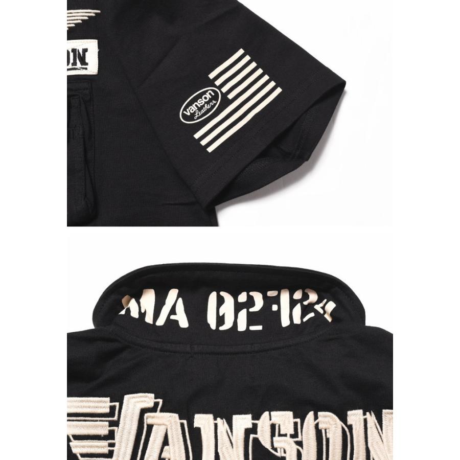 22春夏新作 バンソン Vanson ポロシャツ お買得 スターウィング 胸シガレットポケット付き 半袖ポロシャツ 立体ロゴ Nvps 27 刺繍プリント