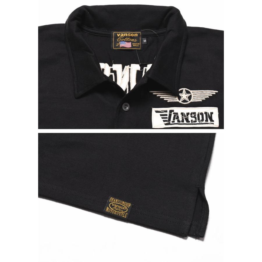 22春夏新作 バンソン Vanson ポロシャツ お買得 スターウィング 胸シガレットポケット付き 半袖ポロシャツ 立体ロゴ Nvps 27 刺繍プリント