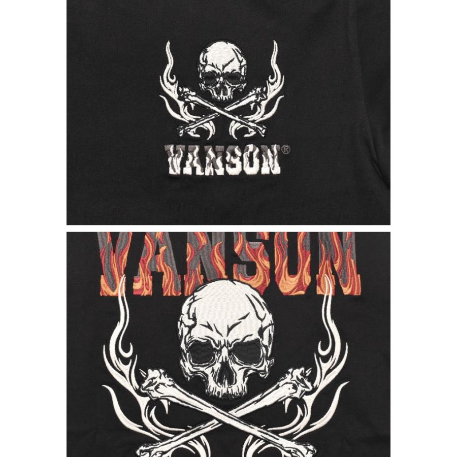 VANSON（バンソン） VANSON Tシャツ クロスボーンスカル フレイム 刺繍