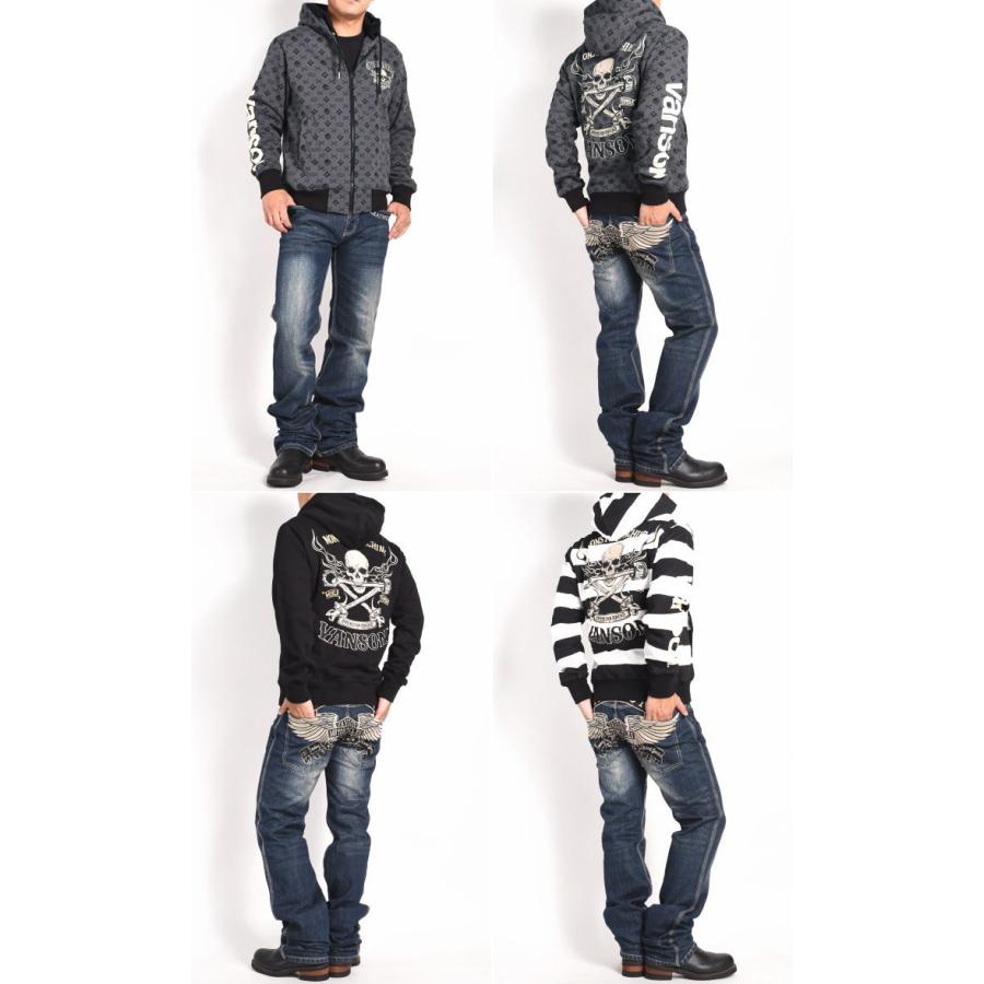 VANSON（バンソン） パーカー ピストンスカル 刺繍プリント ストール