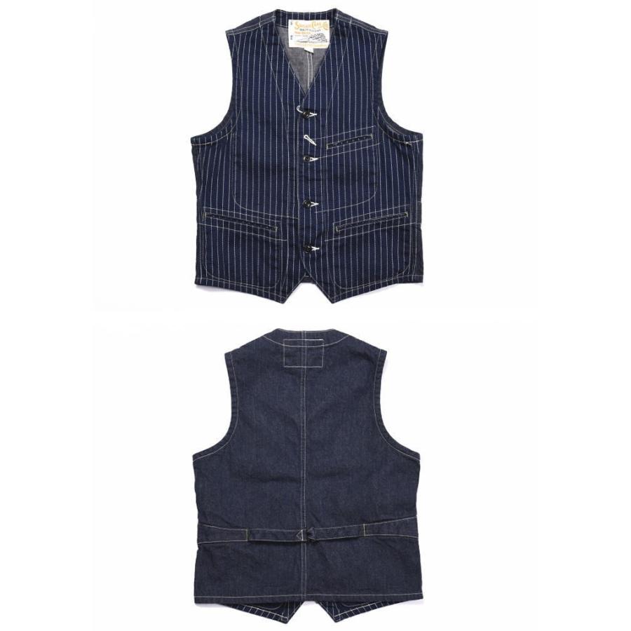 SUGER CANE シュガーケーン　ネイビー ストライプ ベスト　38 SUGAR CANE 【再入荷】シュガーケーン ベスト 9oz. ウォバッシュ