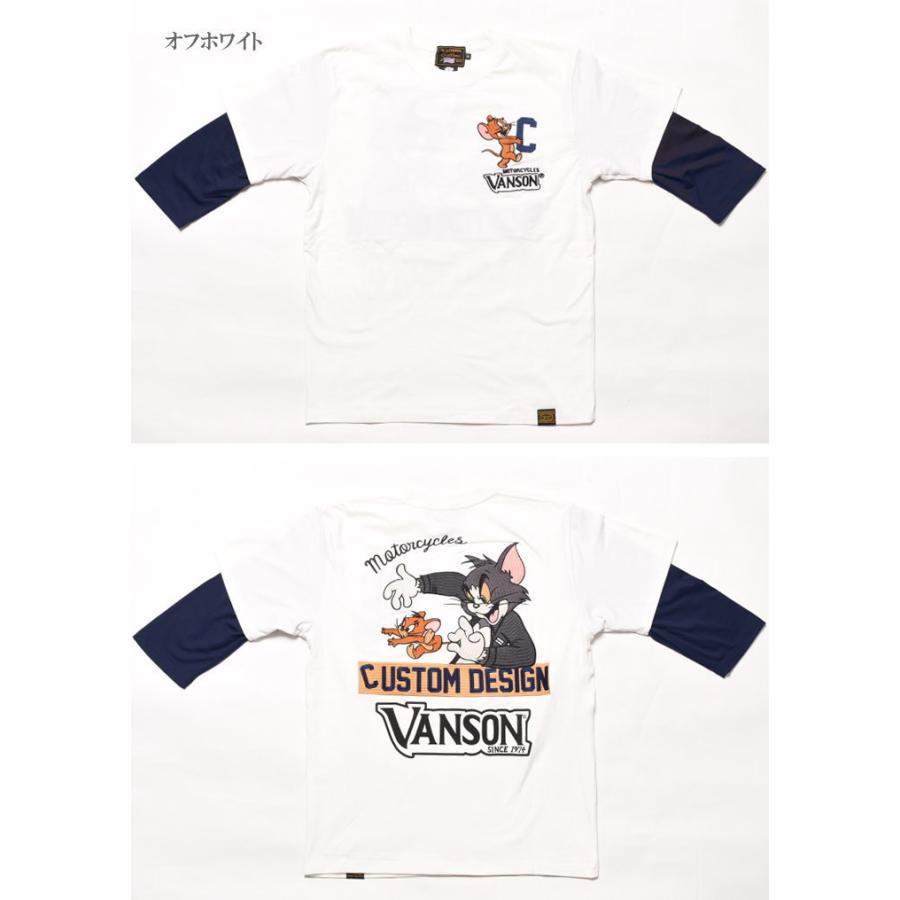 バンソン VANSON × TOM AND JERRY トムとジェリー コラボ Tシャツ 刺繍プリント ベア天竺 フェイクレイヤード 6分袖Tシャツ TJV-2212｜jeans1｜06