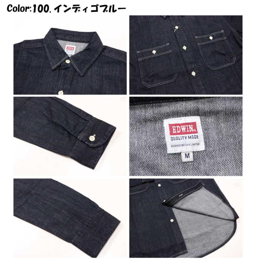 EDWIN（エドウィン） 長袖 シャツ デニムシャツ ヒッコリー ブルー