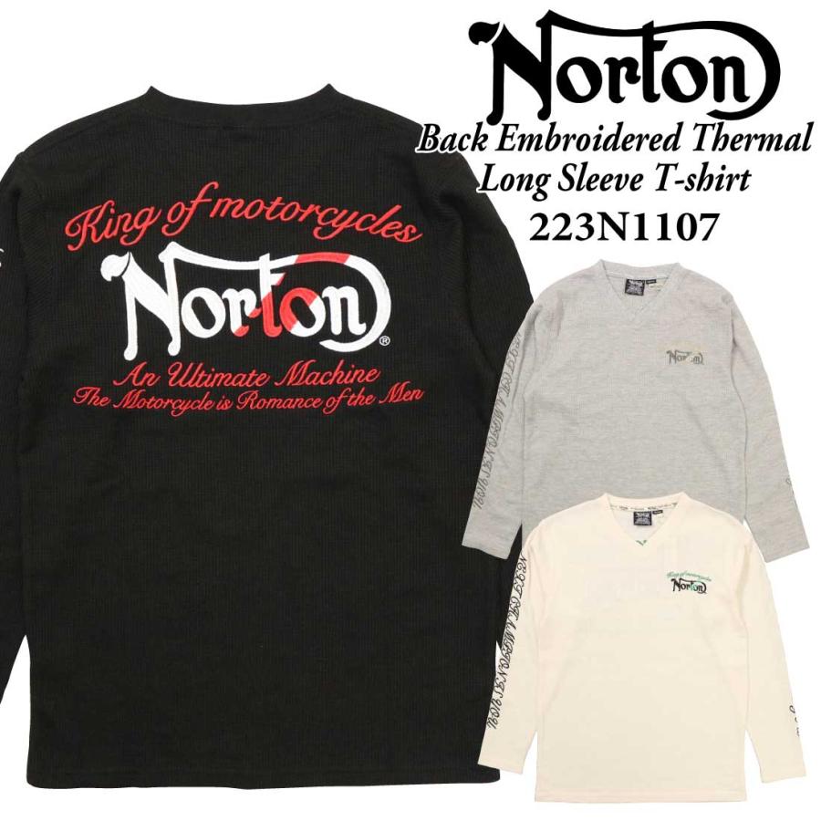 Norton ノートン 服 長袖 Tシャツ 223N1107 ロゴ バック 刺繍 サーマル ロンTメンズ アメカジ 003 006 009