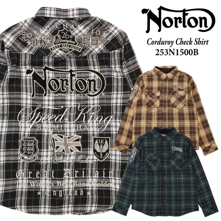 Norton ノートン 服 長袖 シャツ 253N1500B コーデュロイ使い チェックシャツ 刺繍 ロゴ アメカジ バイカー メンズ ノートン（NORTON） 服 長袖 シャツ 253N1500B コーデュロイ使い