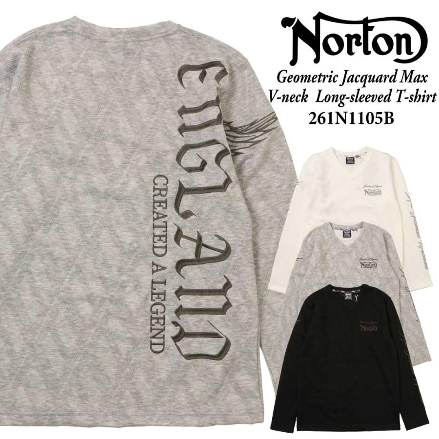Norton ノートン 服 長袖 Tシャツ カットソー 261n1105B 幾何学 ジャガード バックウイング MAX Vネック ロンT ロゴ アメカジ バイカー メンズ 服 刺繍 Vネック ノートン（NORTON） 服 長袖 Tシャツ カットソー 261n1105B 幾何学