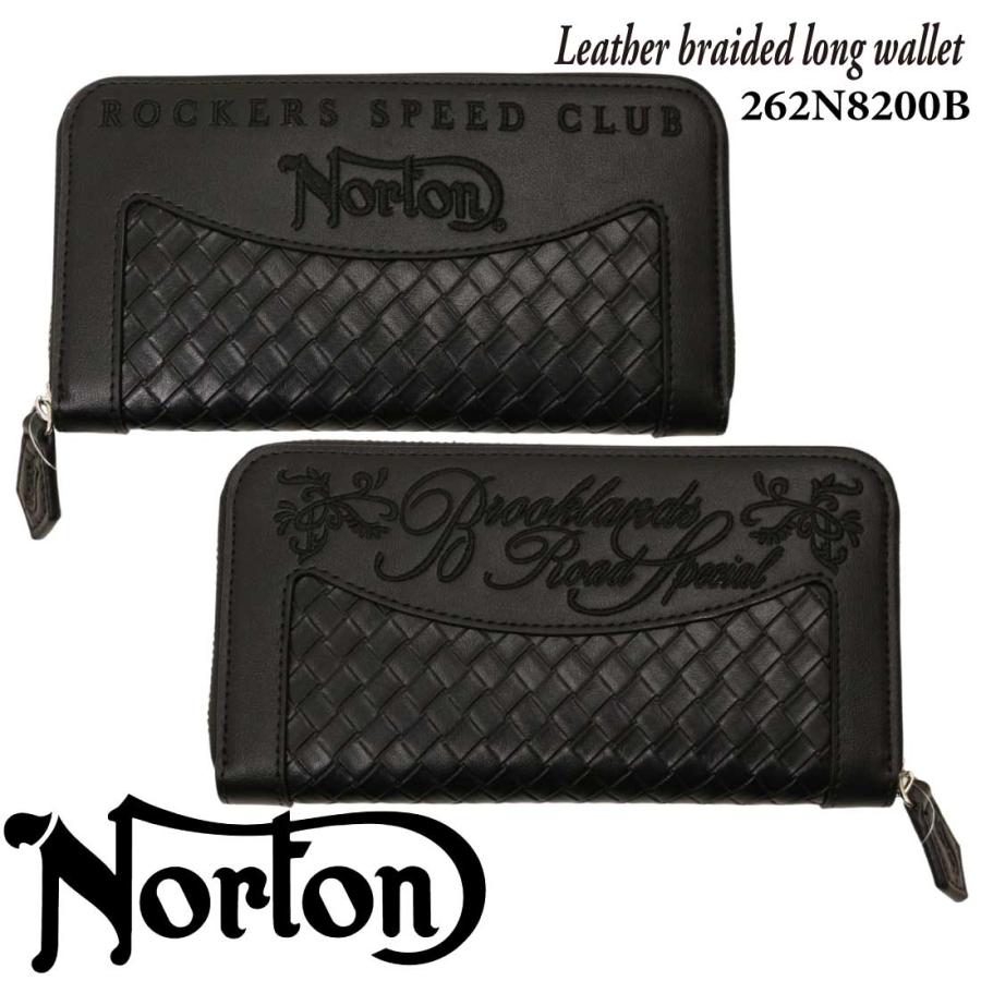 未使用Norton 牛革バイカーズロングウォレット ノートン（NORTON） 服 財布 長財布 レザー編み ロング ウォレット