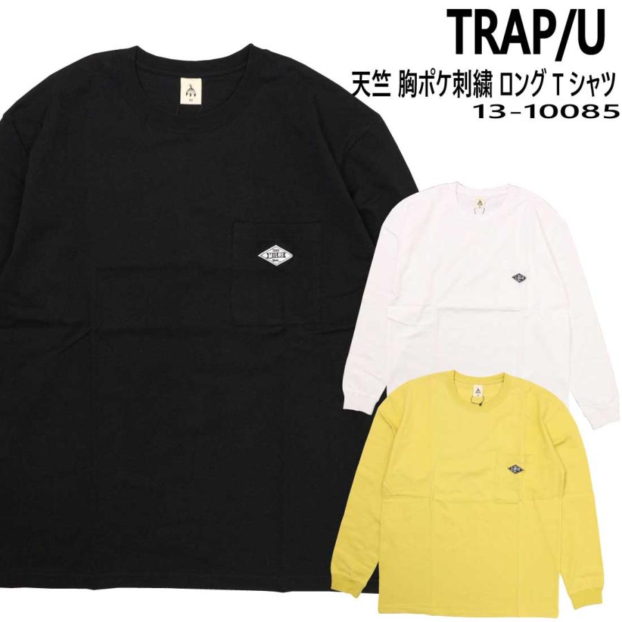TRAP/U トラップユー 長袖 Tシャツ 胸ポケット ワンポイント 天竺 刺繍