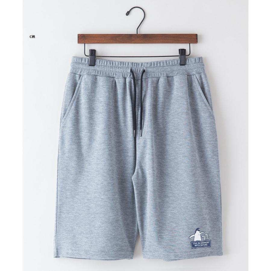 【大人気】　イタリヤ　ショートパンツ　アニマル　動物　ストライプ　総柄 Blue Standard ペンギン プリント ミニ 裏毛 ショートパンツ