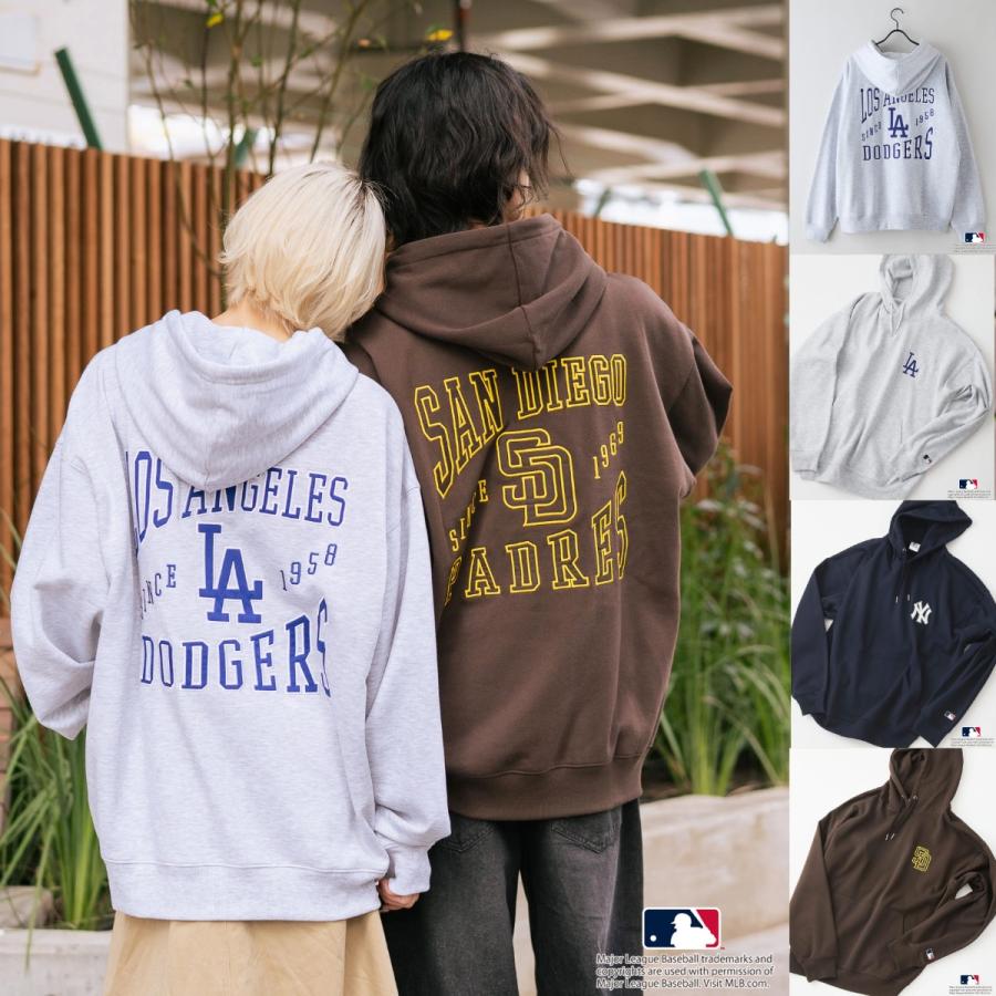MLB バックロゴ 裏起毛 パーカー フーディー ユニセックス 男女兼用 ドジャース ヤンキース パドレス フード プルオーバー MLB バックロゴ 裏起毛 パーカー フーディー ユニセックス 男女兼用