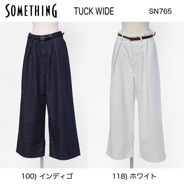 サムシング-（Something) SN765　ベルト付き タック・ワイドパンツ　インディゴ　ホワイト｜jeansneshi