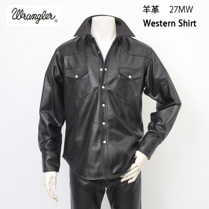 値下げBANANA REPUBLIC 羊革 レザー ウエスタンシャツ Ｍ Wrangler（ラングラー） Wrangler 27MW WM0027 レザーウエスタン