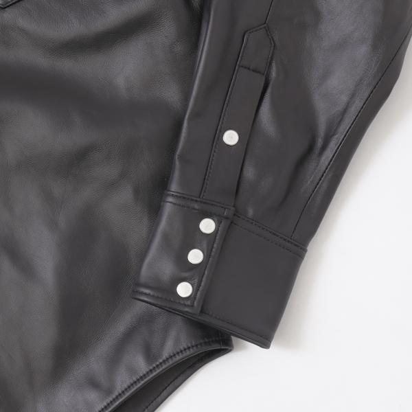 ラングラー Ｗrangler 27MW WM0027 レザーウエスタンシャツ Leather Western Shirt  WM0027-775）ブラック 羊革 ラムレザーの画像