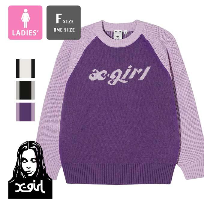 X-girl エックスガール LOGO JACQUARD RAGLAN KNIT TOP ロゴ X-girl エックスガール LOGO JACQUARD RAGLAN KNIT TOP ロゴ