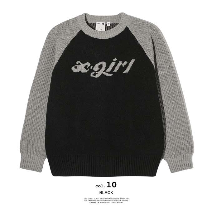 X-girl エックスガール LOGO JACQUARD RAGLAN KNIT TOP ロゴ X-girl エックスガール LOGO JACQUARD RAGLAN KNIT TOP ロゴ