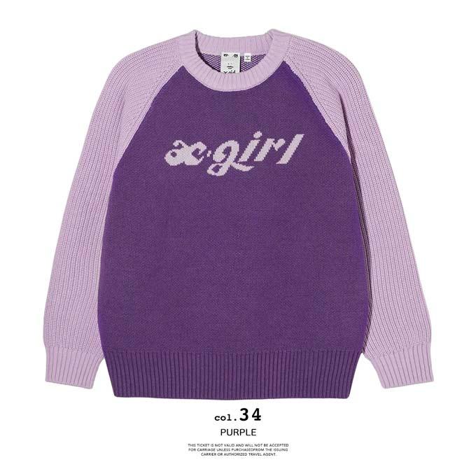 X-girl エックスガール LOGO JACQUARD RAGLAN KNIT TOP ロゴ X-girl エックスガール LOGO JACQUARD RAGLAN KNIT TOP ロゴ