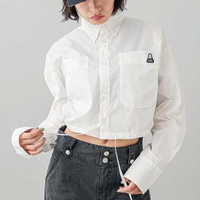 X-girl（エックスガール） FACE LABEL CROPPED L/S SHIRT フェイス