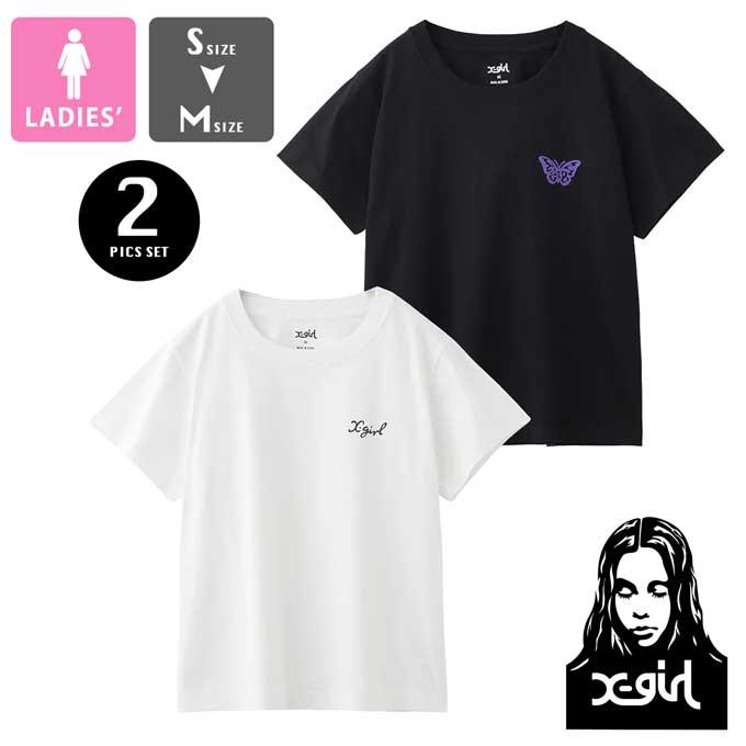 X-girl（エックスガール） LOGO AND BUTTERFLY 2P S/S BABY TEE ロゴ