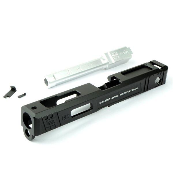 Guns Modify SAIタイプ CNCアルミ カスタムスライド&ボックスフルートアウターバレルセット マルイ GBB グロック18C用 シルバー | 