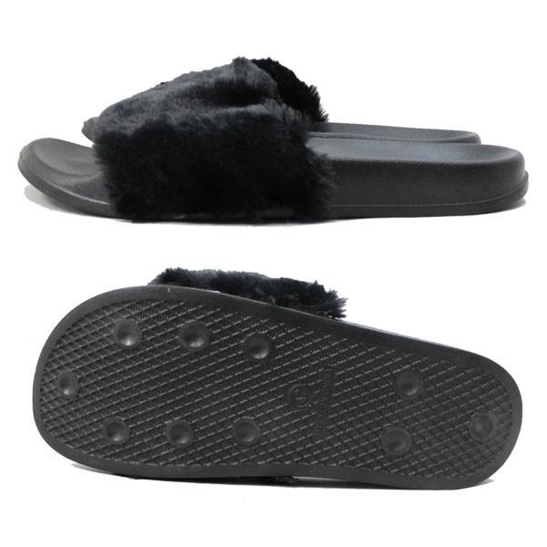 メンズ サンダル フェイクファー シャワーサンダル ブラック 黒 グレー