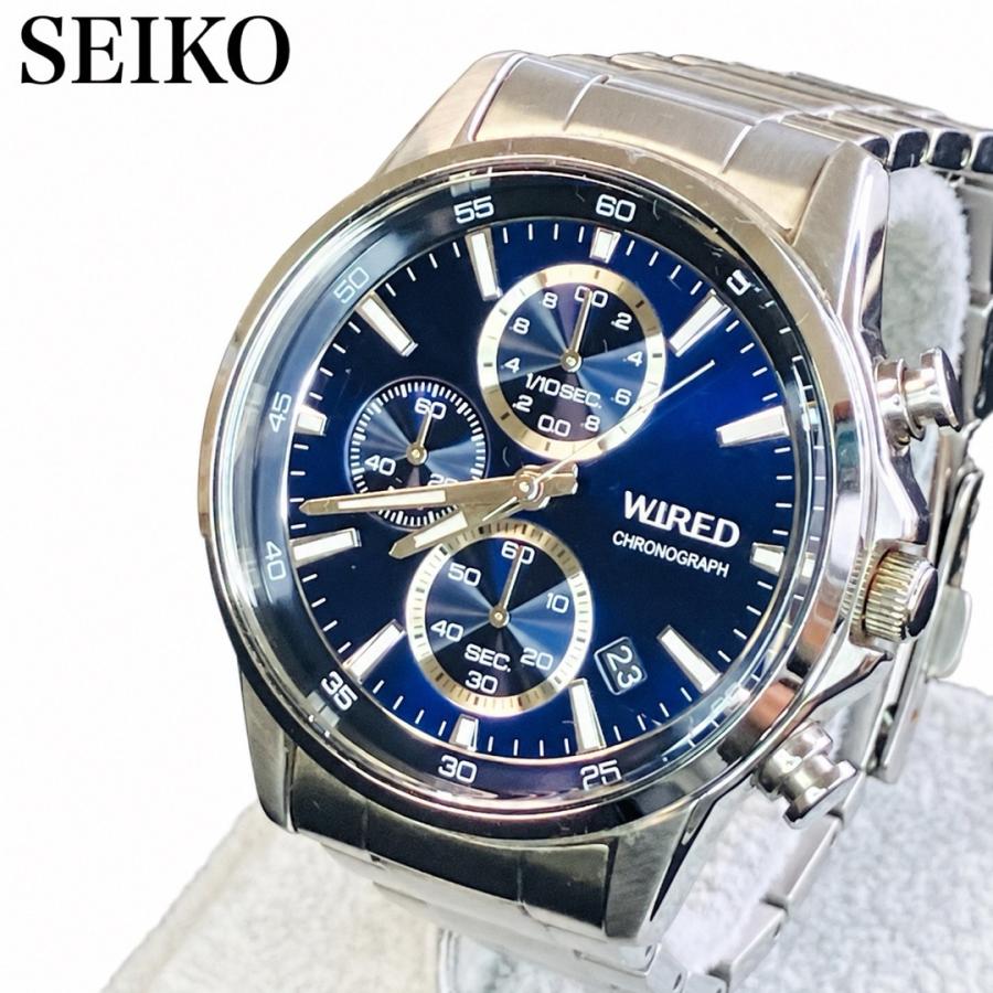 SEIKO WIRED VD57-KND0 クロノグラフ 青文字盤 電池新品 ストップ