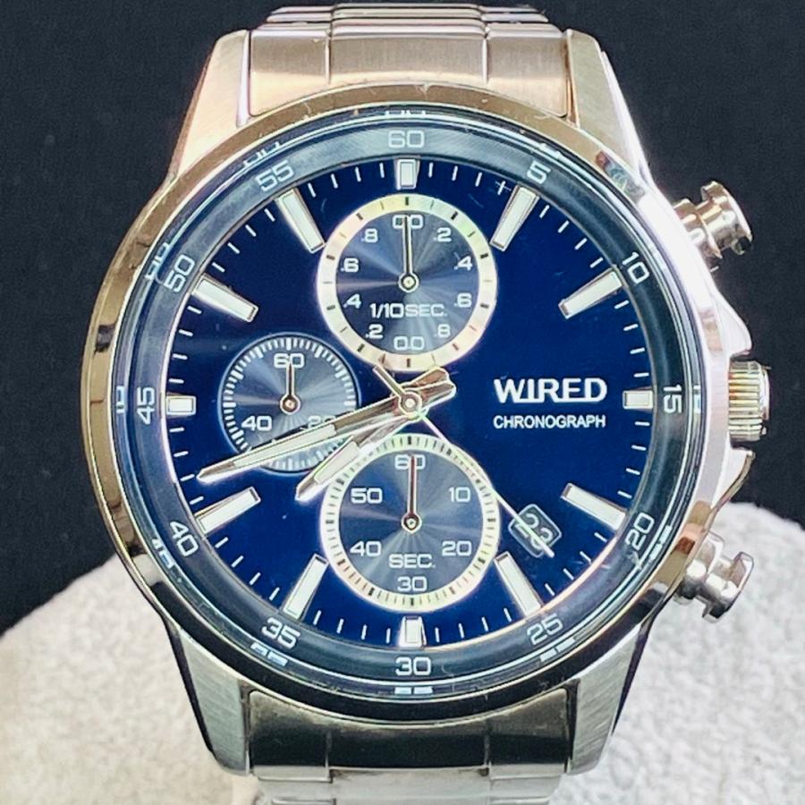 SEIKO WIRED VD57-KND0 クロノグラフ 青文字盤 電池新品 ストップ