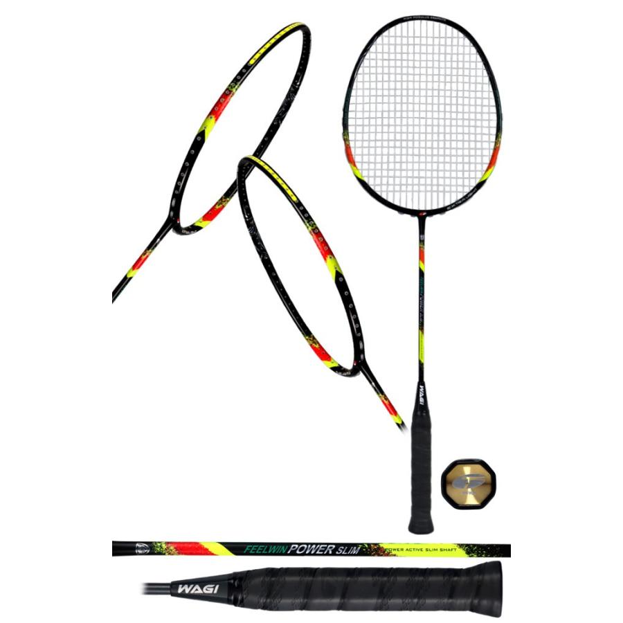 バドミントンラケット アイソメトリック形状 レッド/ブラック/イエロー WAGI FEELWIN POWER SLIM バドミントンラケット 選べるガット＋工賃が
