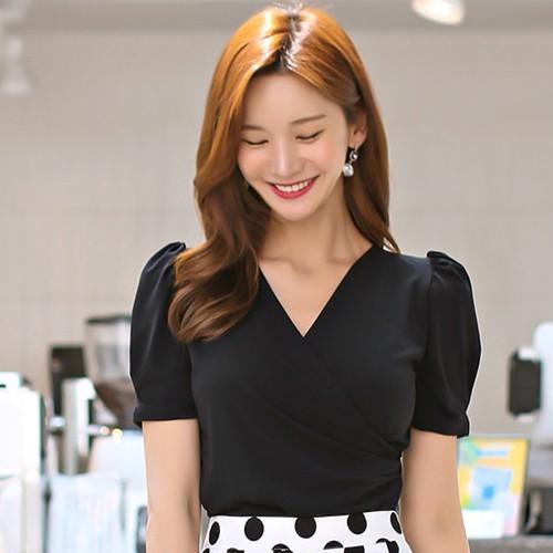 トップス レディース 上品 カシュクール ブラウス 無地 半袖 きれいめ 40代 50代 ファッション 高級感 夏 新作 黒 紺 青 Es 4974 Jennie Alice 通販 Yahoo ショッピング