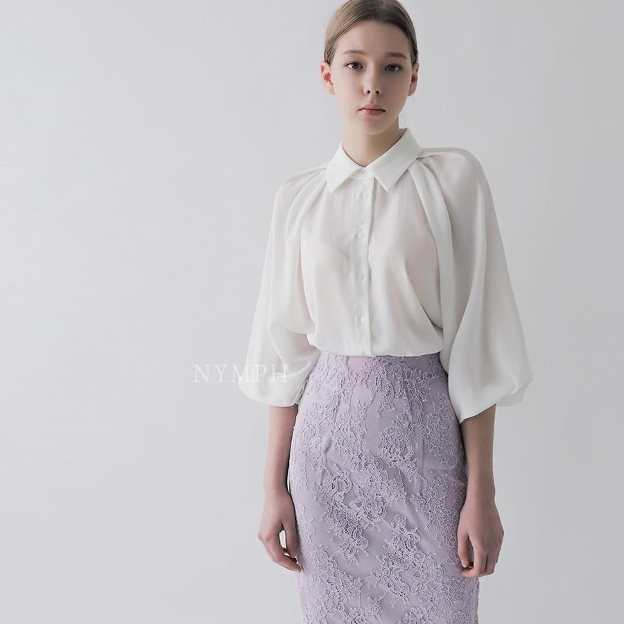 ブラウス レディース 40代 50代 フォーマル ファッション 女性 上品 ベージュ バルーン袖 無地 きれいめ シースルー Es 52 Jennie Alice 通販 Yahoo ショッピング