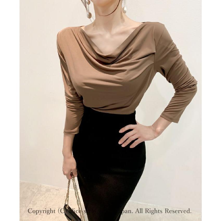 ブラウス レディース 上品 ドレープ 長袖 無地 30代 40代 ファッション