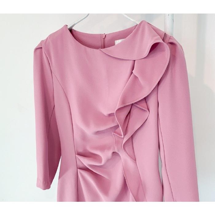 アンミヌ　レディースフリル黒ワンピース フリルワンピース レディース 上品 横シャーリング パフスリーブ