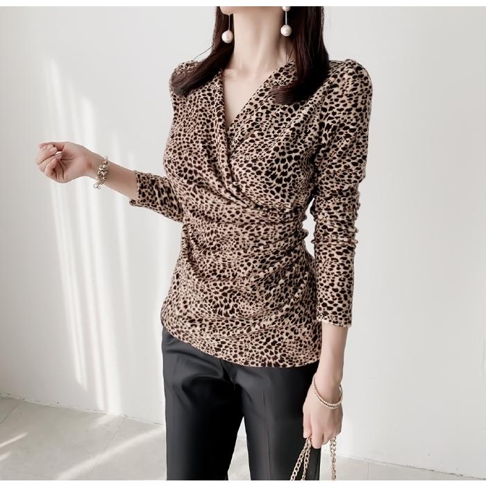 ブラウス レディース 上品 起毛 レオパード シャーリング カシュクール