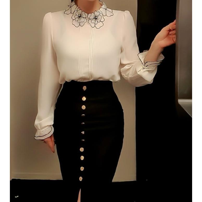 ブラウス レディース 上品 フラワーカラー バイカラー フリル ピンタック 長袖 30代 40代 ファッション エレガント高級感 春秋冬物 新作 黒 Es 6105 Jennie Alice 通販 Yahoo ショッピング