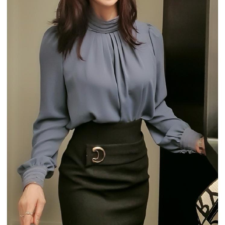 ブラウス レディース 上品 スタンドカラー ピンタック パフ袖 長袖 無地 30代 40代 ファッション セクシー 高級感 春秋冬物 新作 黒 赤 Es 6122 Jennie Alice 通販 Yahoo ショッピング