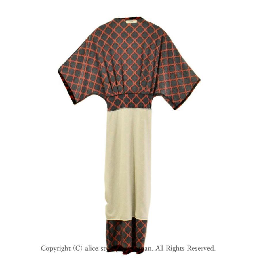 ワンピース レディース 上品 カシュクール パターン柄 五分袖 タイト