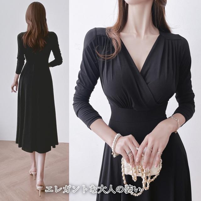 ワンピース レディース 上品 ひざ丈 フレアー カシュクール