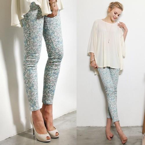 花柄 フラワー) プリント パステルカラー スキニー パンツ