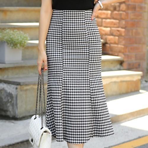 スカート レディース マーメイドライン チェック ロング丈 きれいめ 30代 40代 50代 ファッション 女性 高級感 上品 春 黒 紺 青 Se St Jennie Alice 通販 Yahoo ショッピング