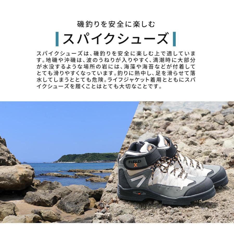 スパイクシューズ メンズ フィッシングシューズ スパイクソール 靴 シューズ 釣り 磯靴 渓流 鮎 通気性 耐滑性 ハイカット スニーカー ベージュ 901 | 阪神素地 | 02