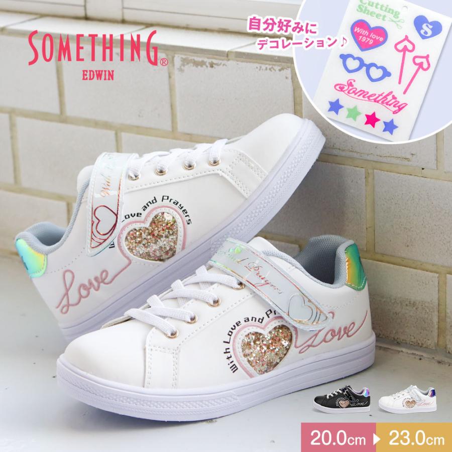 サムシング エドウィン 子供靴 スニーカー キッズ ジュニア 女の子 ローカット シューズ ハート デコレーション アレンジ シール ブラック 黒 ホワイト 白 3141 Som 3141 Jerico Yahoo 店 通販 Yahoo ショッピング