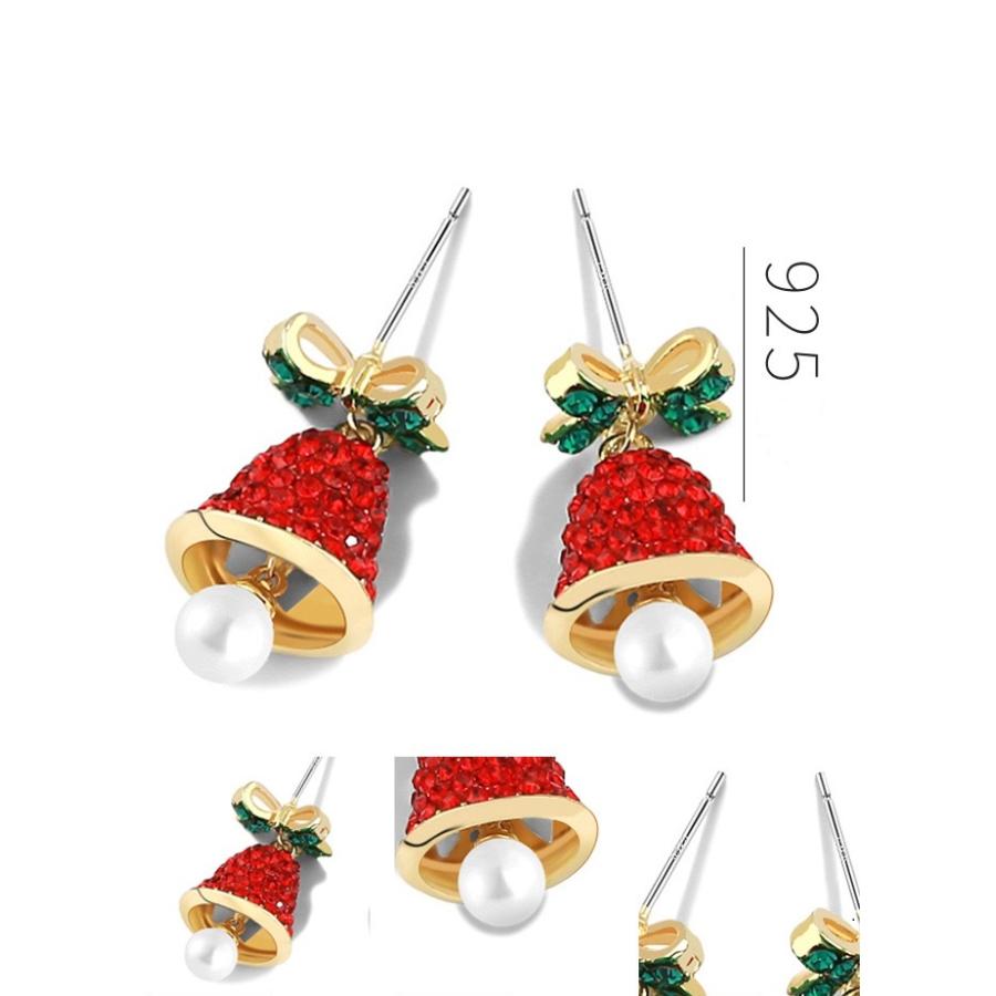 クリスマス ピアス ベル型 リボン パール イヤリング アレルギー対応