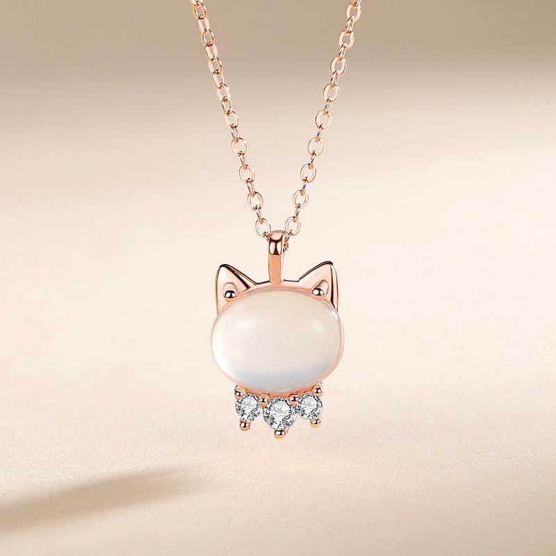 ネックレス レディース シルバー925 白玉髄 ネコねこちゃん