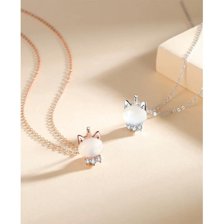 ネックレス レディース シルバー925 白玉髄 ネコねこちゃん