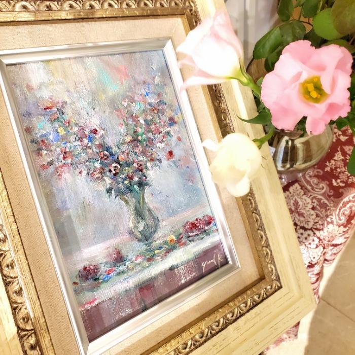 a bell」　油彩画　油絵　原画　SM　お部屋に飾る絵　額縁付き　Yumi Kohnoura　神之浦由美　花の絵画 【武村】