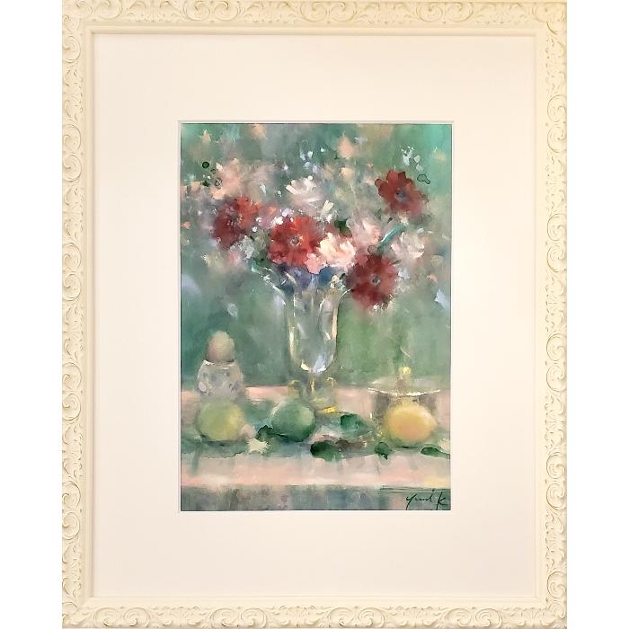 絵画 原画 「Mysterious love」 水彩/パステル F4 静物画 額付 お部屋 