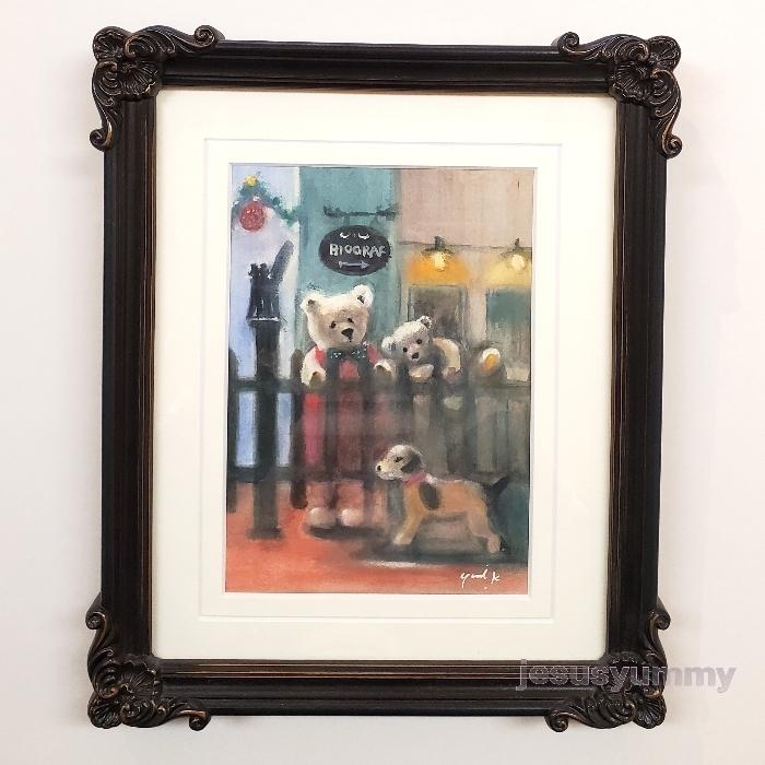注目ショップ ブランドのギフト 絵画 Bothered Mom 2 水彩 パステル 原画 お部屋に飾る絵 アンティークブラック 額 神之浦由美 ドイツ テディベア 犬 日本画 Hqpt Com